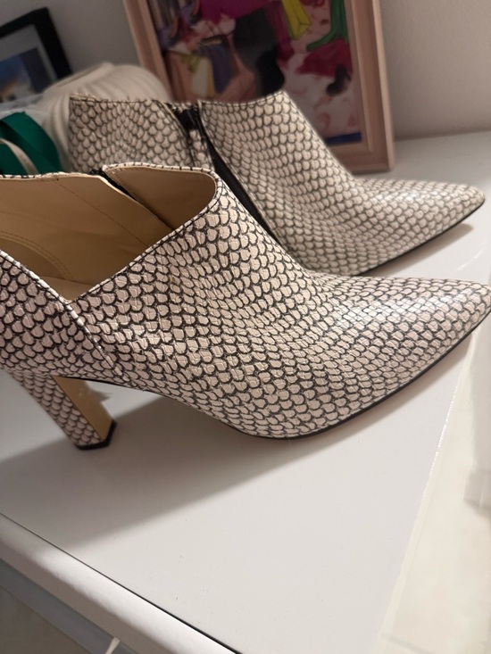 Cole Haan Shoes - Cole Haan Cream Snake-Print Pointed Toe Ankle Boots